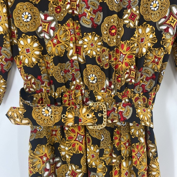 Ms Chaus Vintage statement print midi dress career faux wrap asymmetrical - Picture 13 of 16